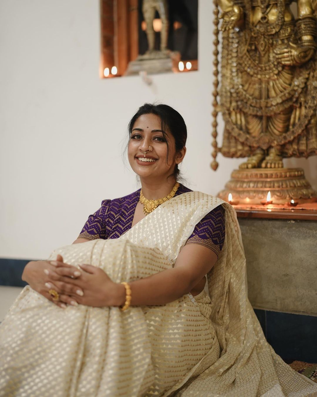 Malayalam Actress Navya Nair Stills in White Saree